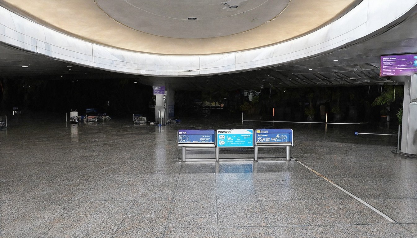 Part of Jakarta airport terminal’s ceiling caves in after heavy rain