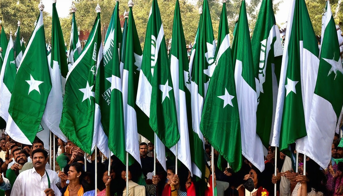 A photo of IUML flags at the DMK rally is falsely shared as Pakistani flags, ahead of the 2026 Tamil Nadu elections