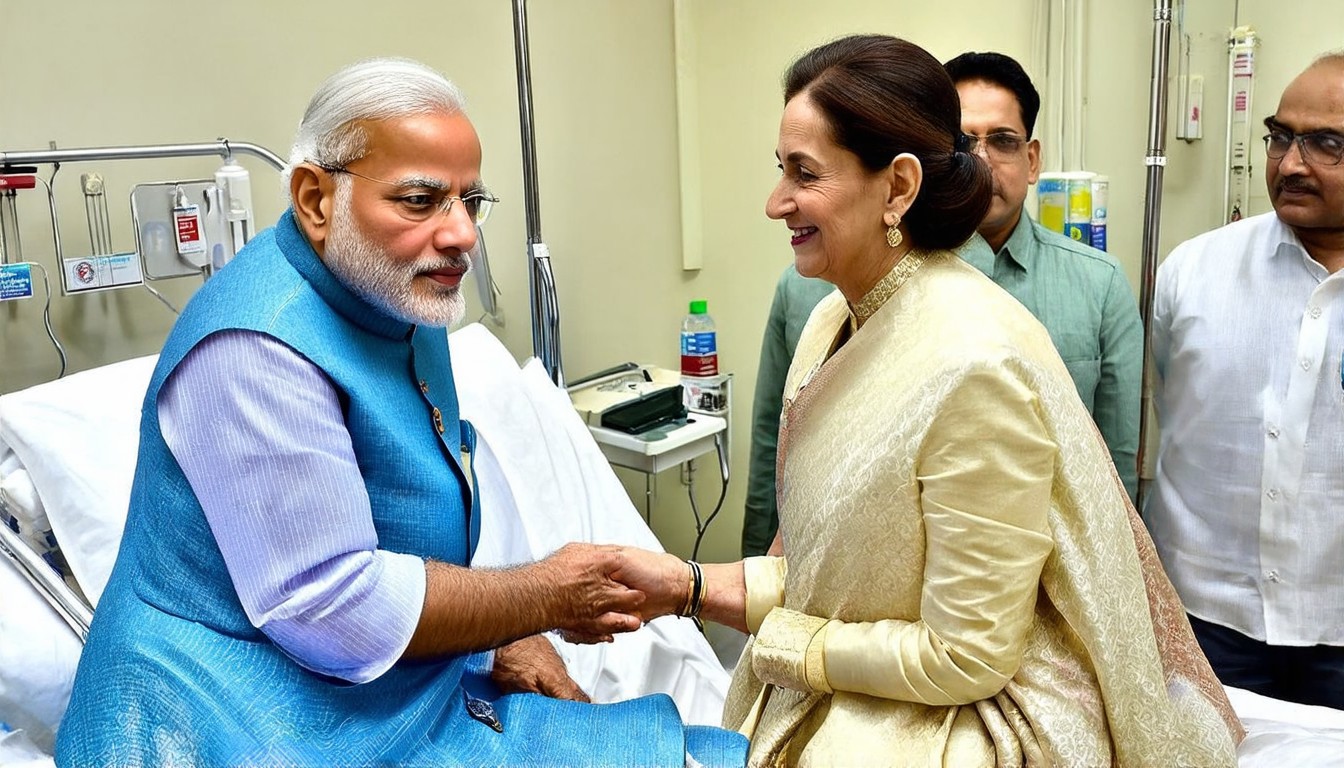 This image of Prime Minister Narendra Modi meeting Sonia Gandhi in a hospital is fake and AI-generated