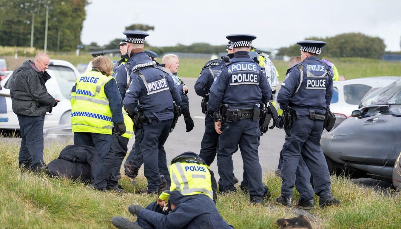 UK police arrest seven protesters near RAF base used by US