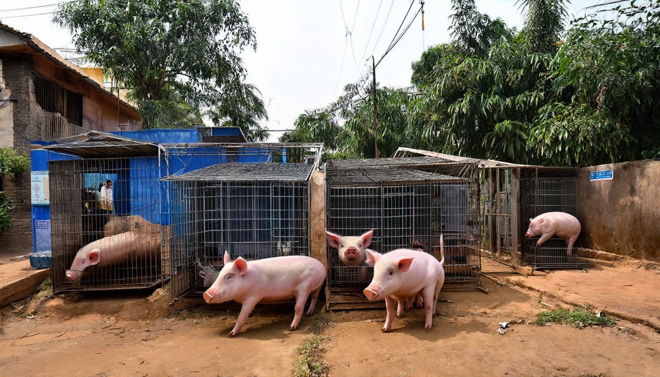 Caged pig placed outside Muslim houses in Delhi’s Tri Nagar