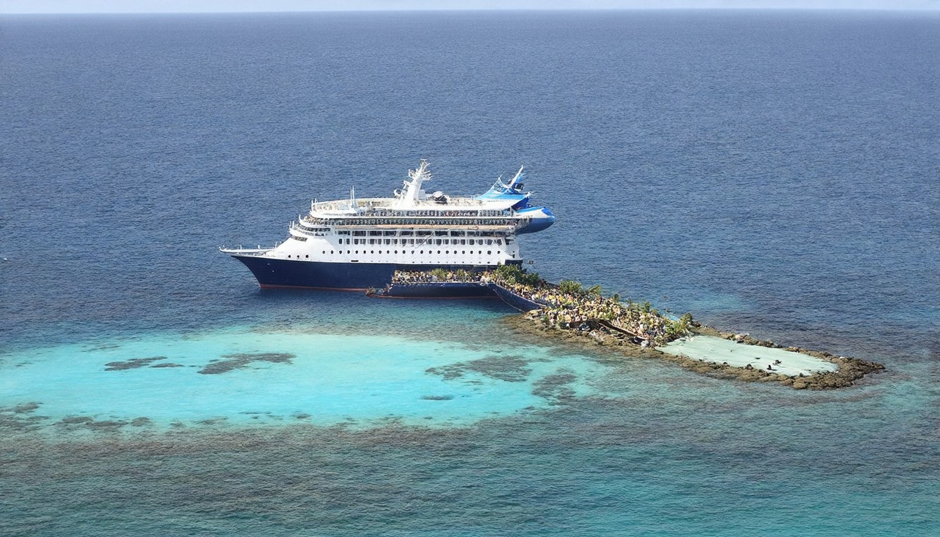 30 passengers evacuate after cruise ship runs aground on a reef in Fiji