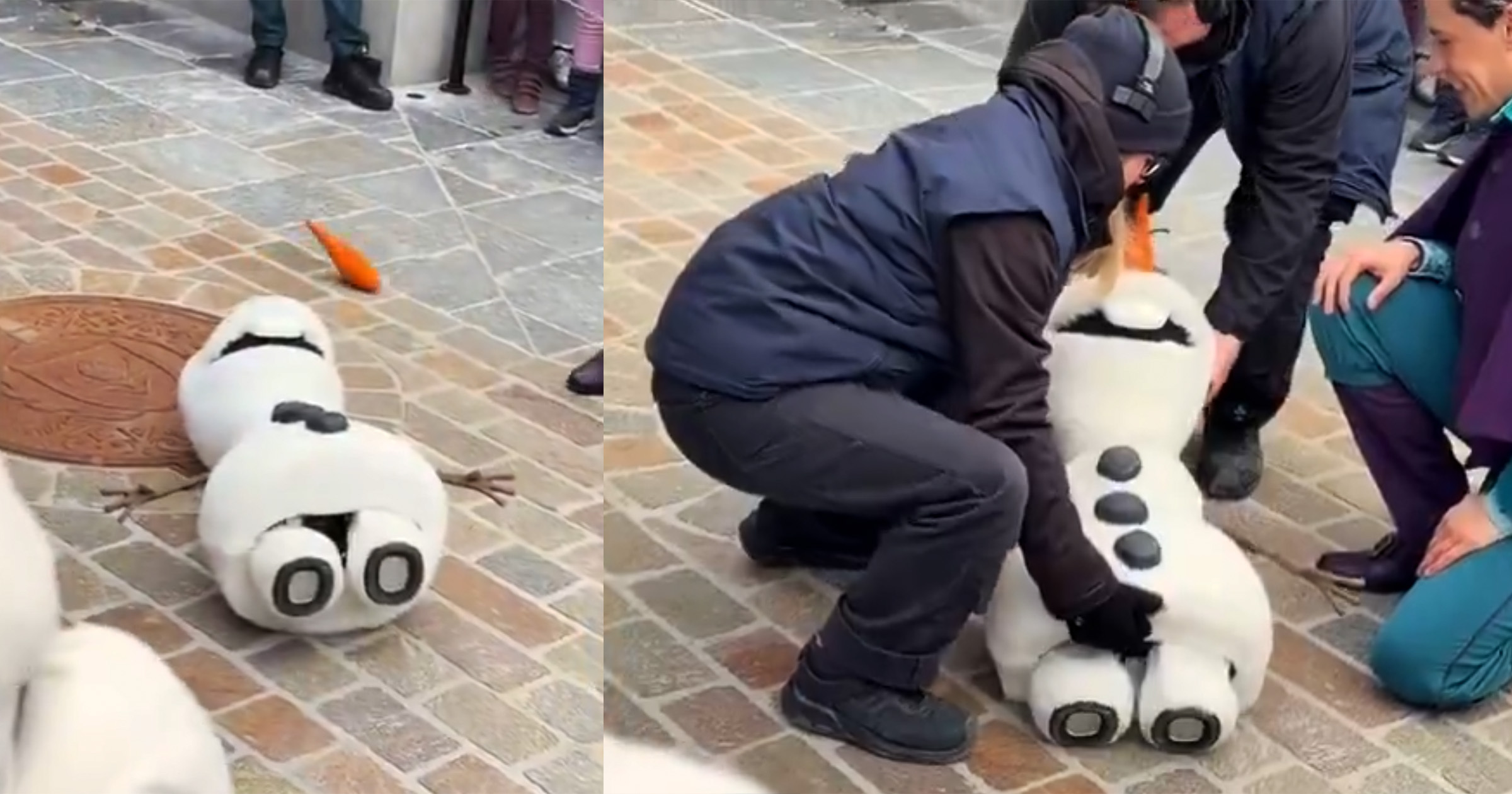 Remember That Robot Olaf Disney Was So Proud of? It Just Wiped Out So Hard That His Carrot Nose Went Clattering Across the Pavement