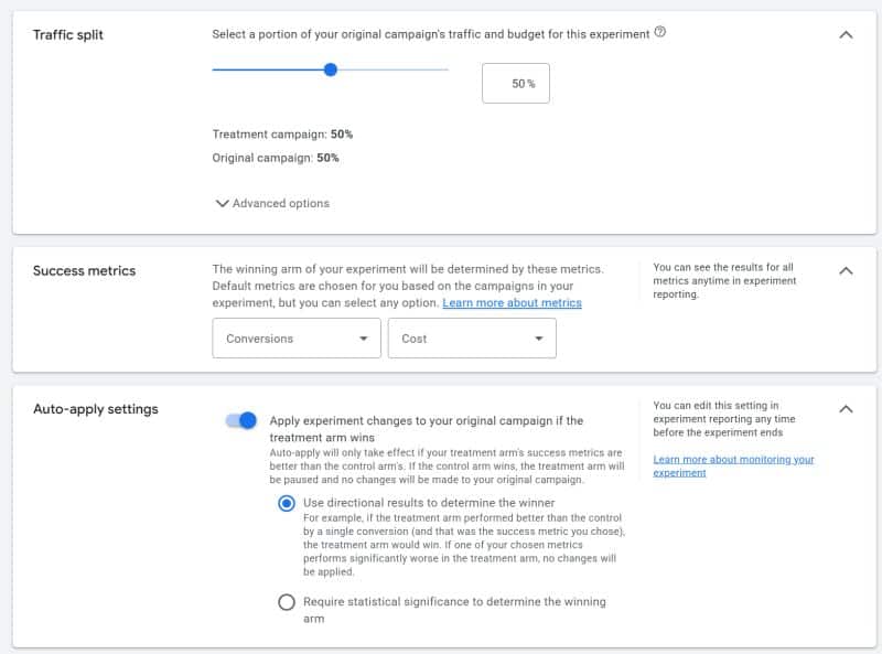 Google Ads experiments now auto-apply results by default