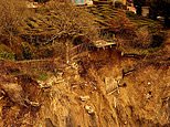 Drone pictures show Britain's eroding coastline edging closer to the country's oldest theme park after devastating landslips